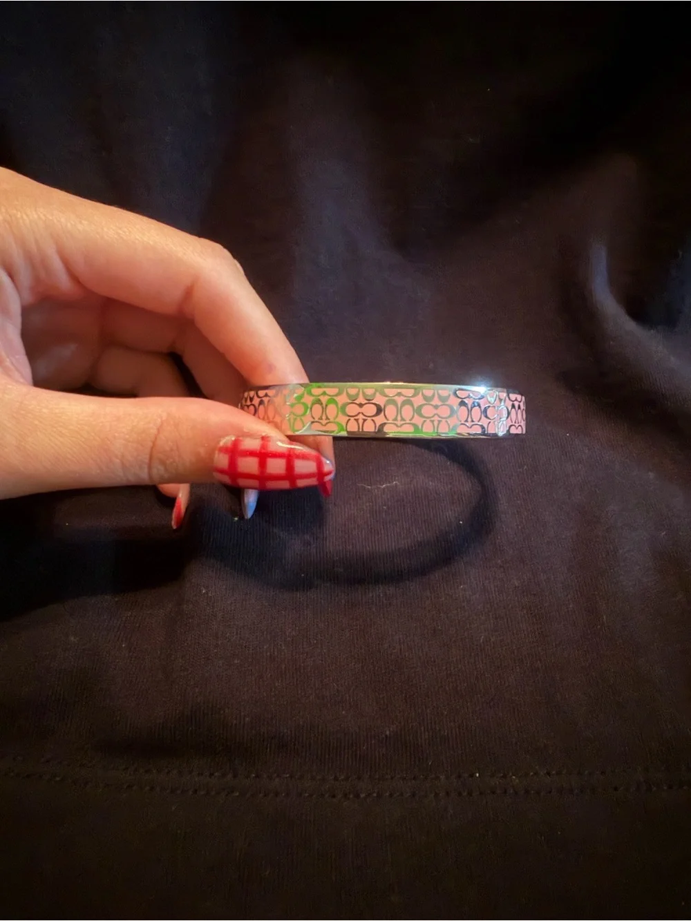 Coach Hinged Bangle Pink and Silver